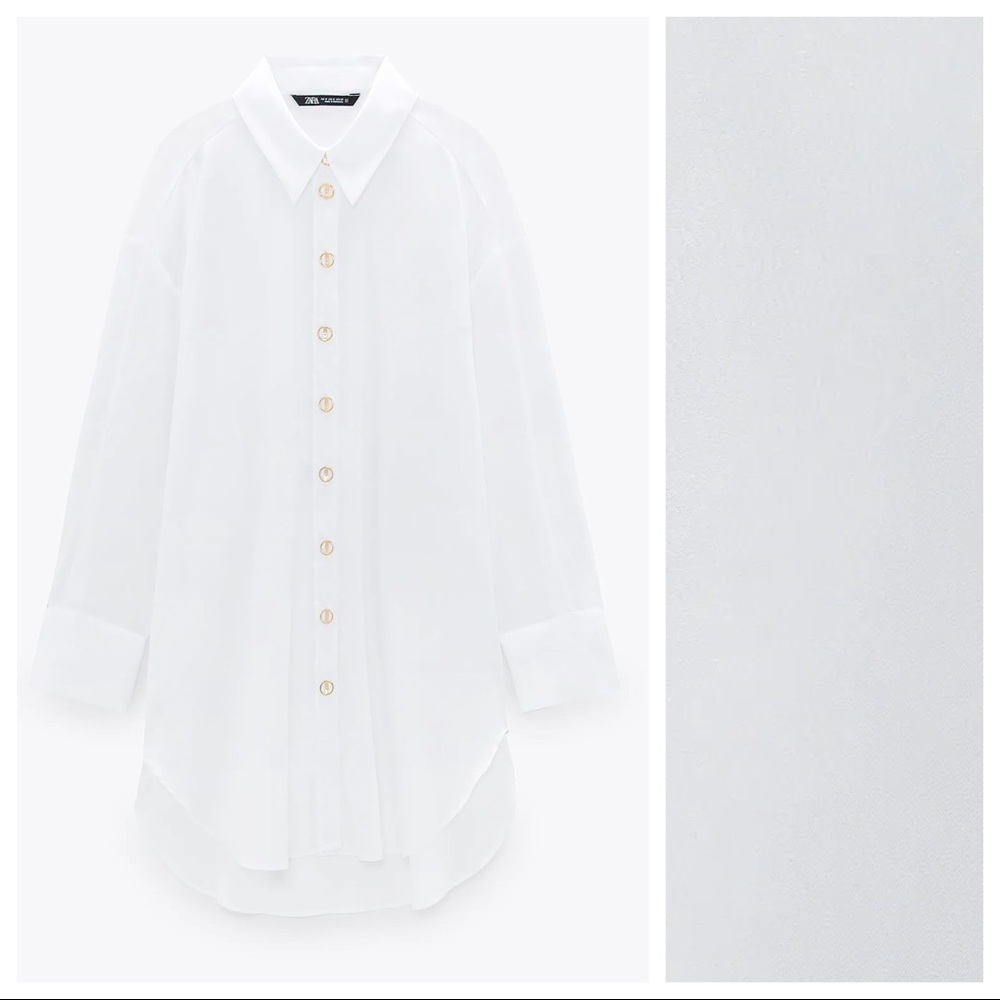 NWOT. Zara White Long Buttoned Shirt. Size M. - Picture 4 of 7